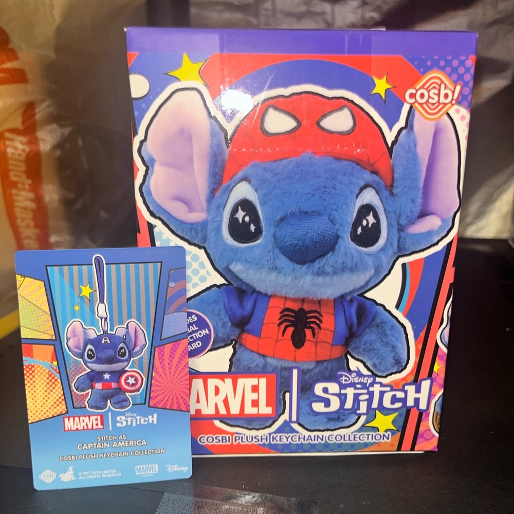 Disney Marvel Stitch Captain America Plush Keychain - Blue and Red